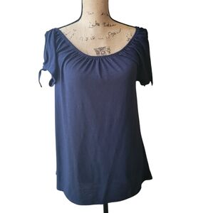 New York and Company Blue Top With Slit Sleeves That Tie Size Small
